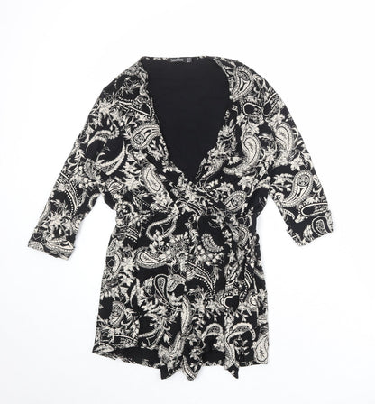Boohoo Womens Black Paisley Viscose Playsuit One-Piece Size 10 Pullover