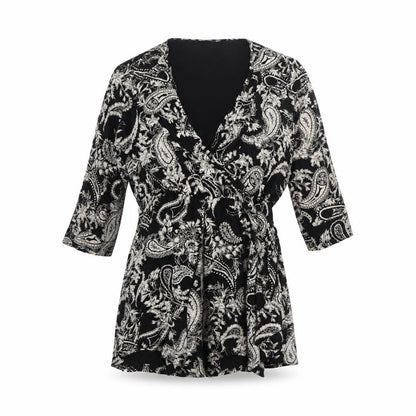 Boohoo Womens Black Paisley Viscose Playsuit One-Piece Size 10 Pullover