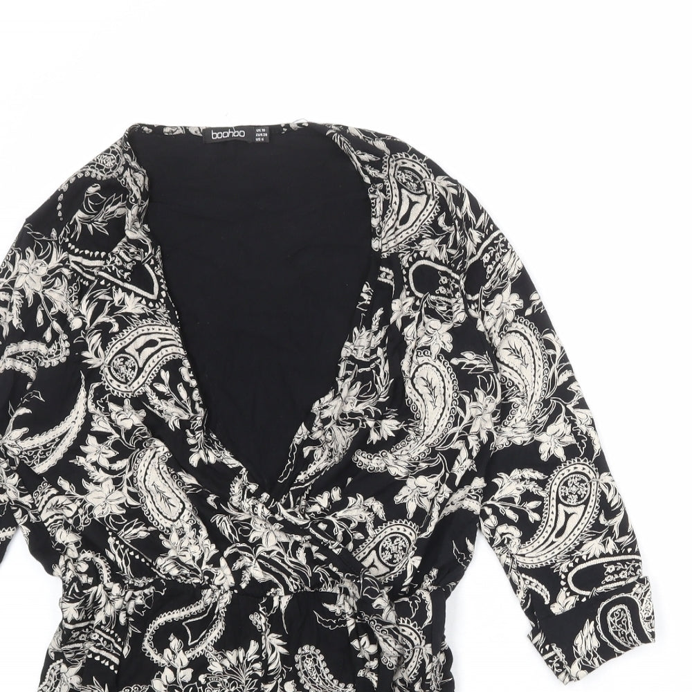 Boohoo Womens Black Paisley Viscose Playsuit One-Piece Size 10 Pullover