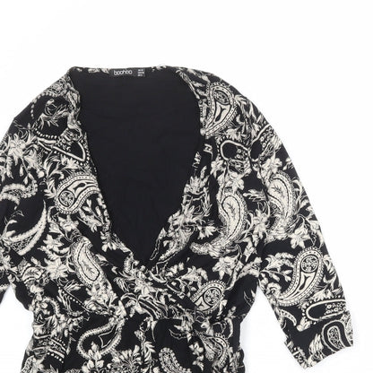 Boohoo Womens Black Paisley Viscose Playsuit One-Piece Size 10 Pullover
