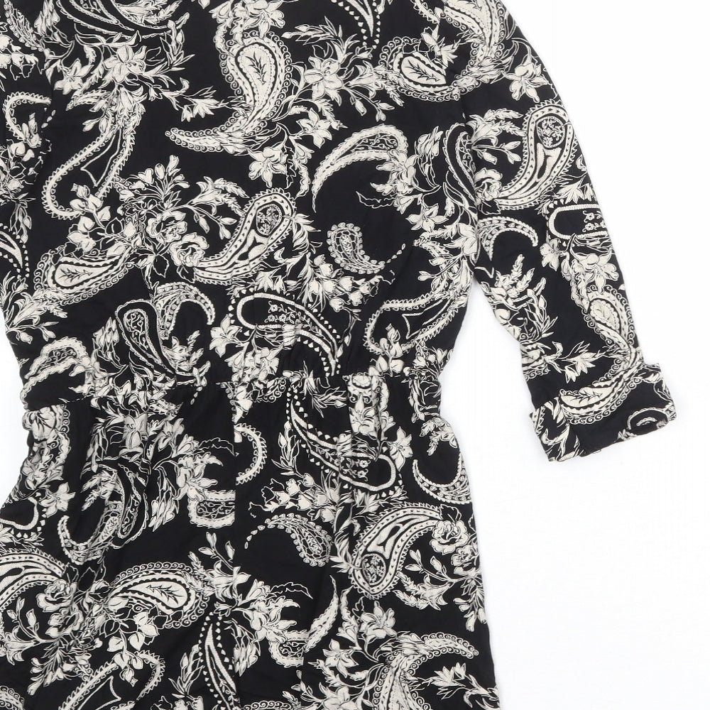 Boohoo Womens Black Paisley Viscose Playsuit One-Piece Size 10 Pullover