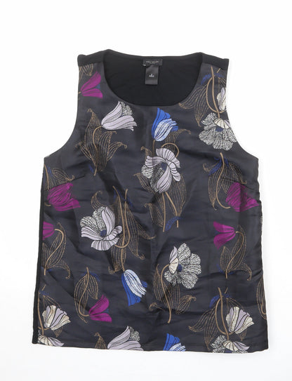 Ann Taylor Womens Black Floral Polyester Basic Tank Size S Round Neck