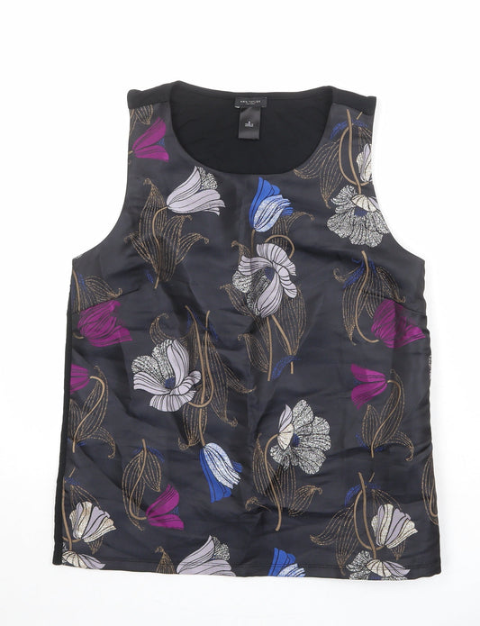 Ann Taylor Womens Black Floral Polyester Basic Tank Size S Round Neck