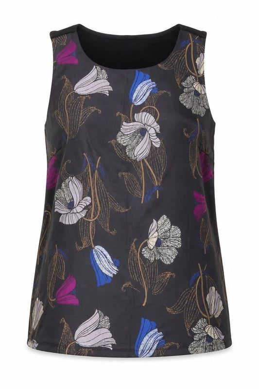 Ann Taylor Womens Black Floral Polyester Basic Tank Size S Round Neck
