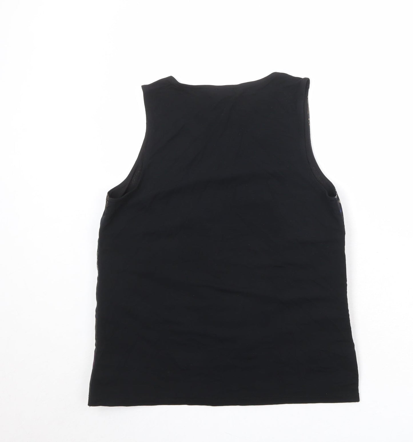 Ann Taylor Womens Black Floral Polyester Basic Tank Size S Round Neck