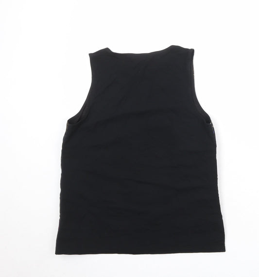 Ann Taylor Womens Black Floral Polyester Basic Tank Size S Round Neck