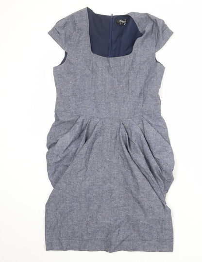Heaven Womens Grey Cotton Pencil Dress Size 12 Square Neck Zip - Draped Detail