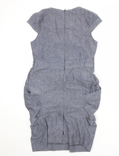 Heaven Womens Grey Cotton Pencil Dress Size 12 Square Neck Zip - Draped Detail