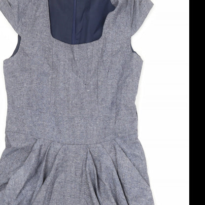 Heaven Womens Grey Cotton Pencil Dress Size 12 Square Neck Zip - Draped Detail