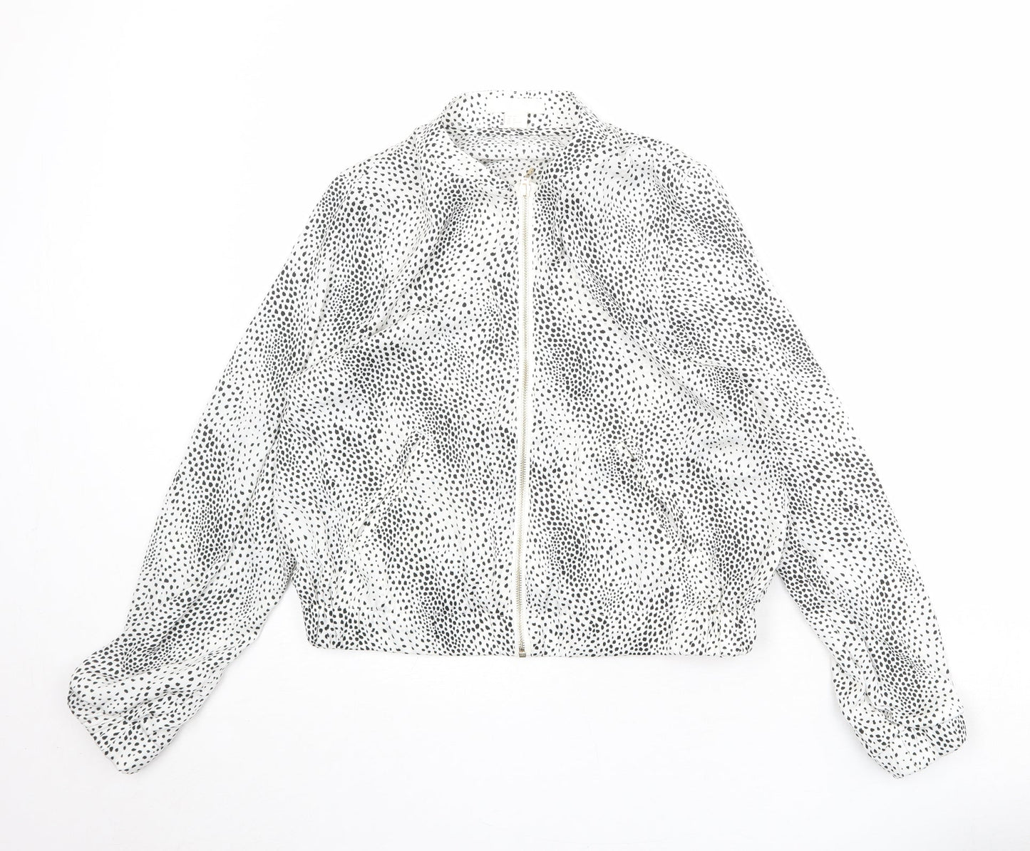 H&M Womens White Polka Dot Bomber Jacket Jacket Size 14 Zip