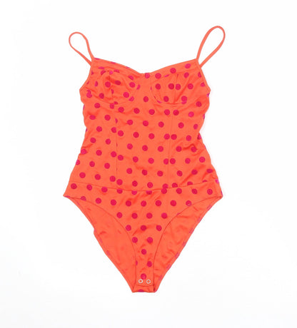 Zara Womens Orange Polka Dot Polyester Bodysuit One-Piece Size S Snap