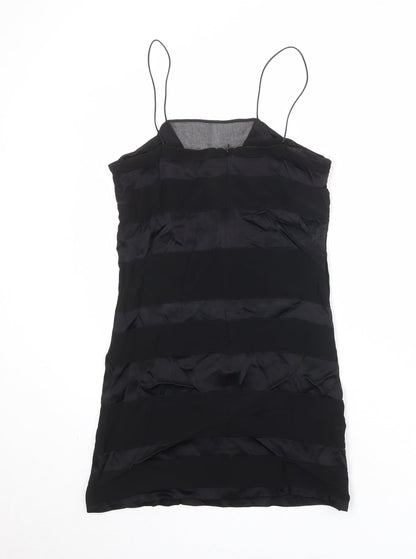 Mango Womens Black Striped Viscose Slip Dress Size M Square Neck Zip