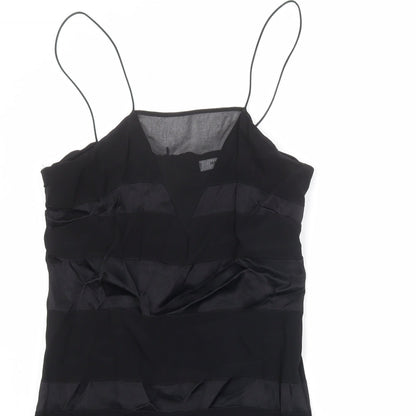 Mango Womens Black Striped Viscose Slip Dress Size M Square Neck Zip