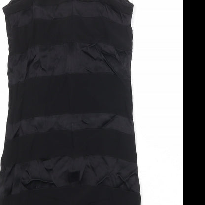 Mango Womens Black Striped Viscose Slip Dress Size M Square Neck Zip