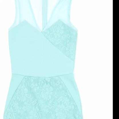 Topshop Womens Green Floral Nylon A-Line Size 8 V-Neck Zip