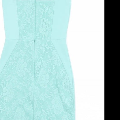 Topshop Womens Green Floral Nylon A-Line Size 8 V-Neck Zip