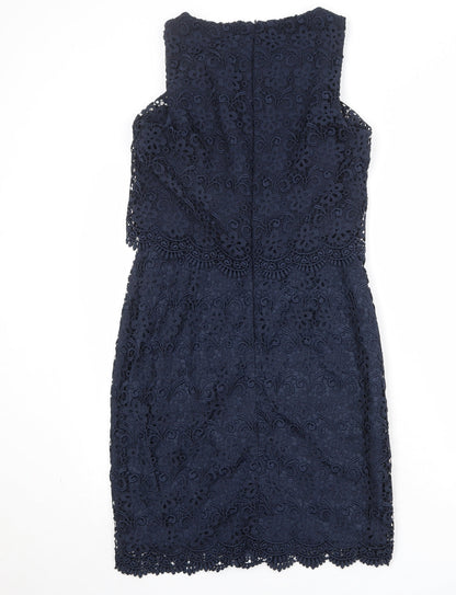 Monsoon Womens Blue Geometric Polyester A-Line Size 10 Round Neck Zip