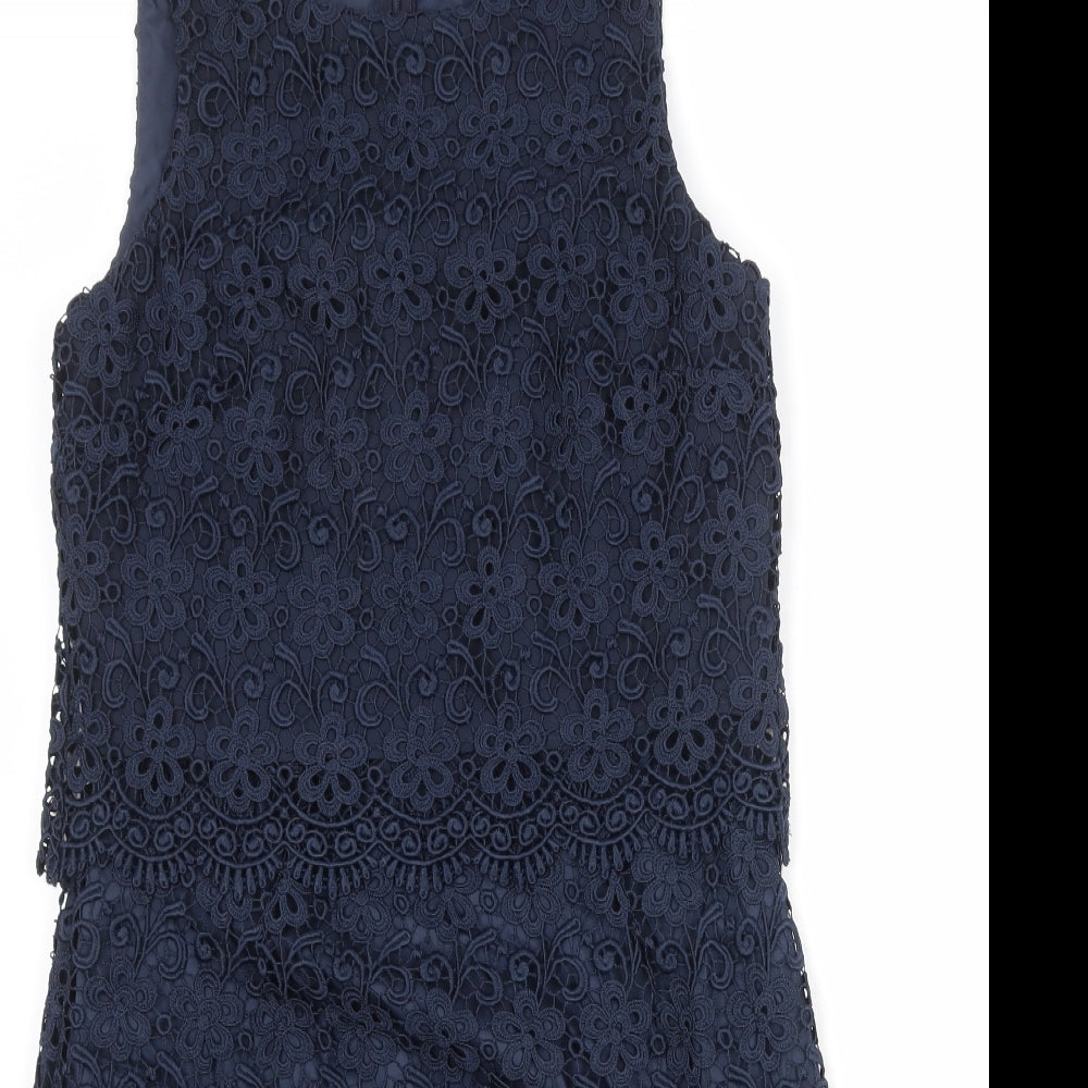 Monsoon Womens Blue Geometric Polyester A-Line Size 10 Round Neck Zip