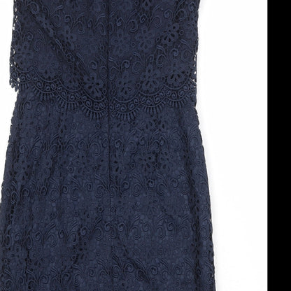 Monsoon Womens Blue Geometric Polyester A-Line Size 10 Round Neck Zip