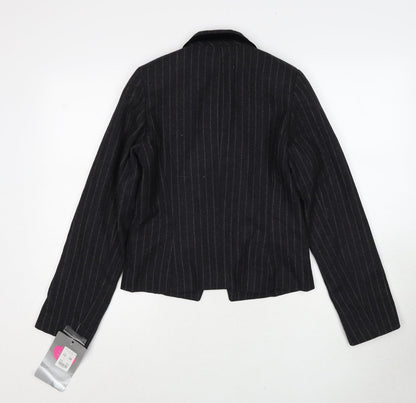 Miss Real Womens Grey Striped Jacket Blazer Size 10 Button