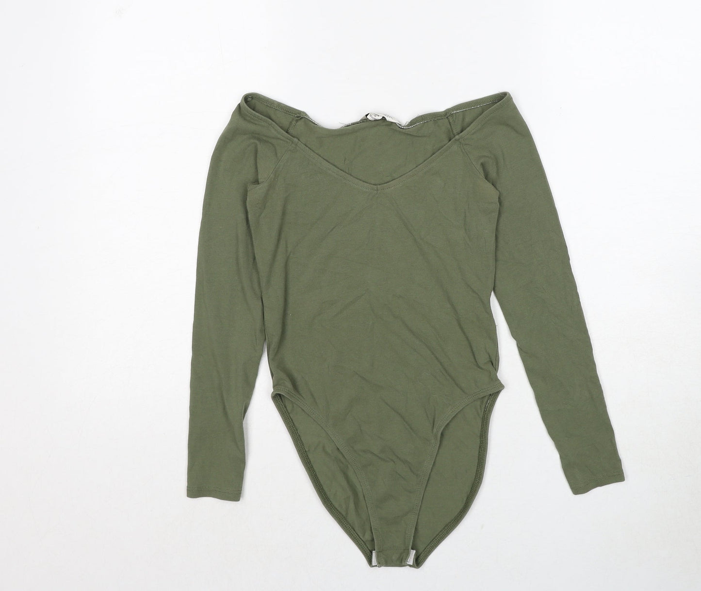 Miss Selfridge Womens Green Cotton Bodysuit One-Piece Size 6 Snap