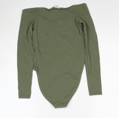 Miss Selfridge Womens Green Cotton Bodysuit One-Piece Size 6 Snap