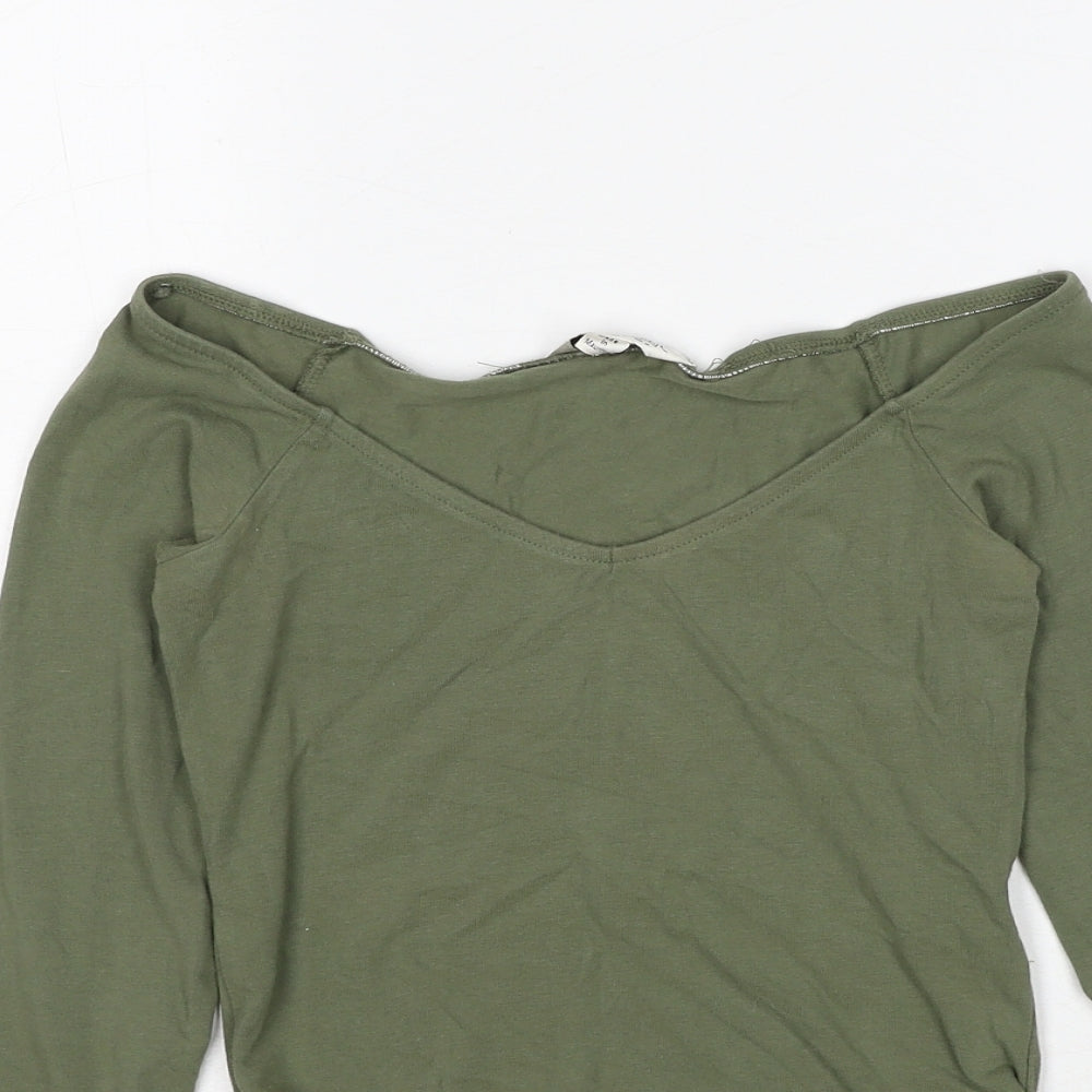 Miss Selfridge Womens Green Cotton Bodysuit One-Piece Size 6 Snap