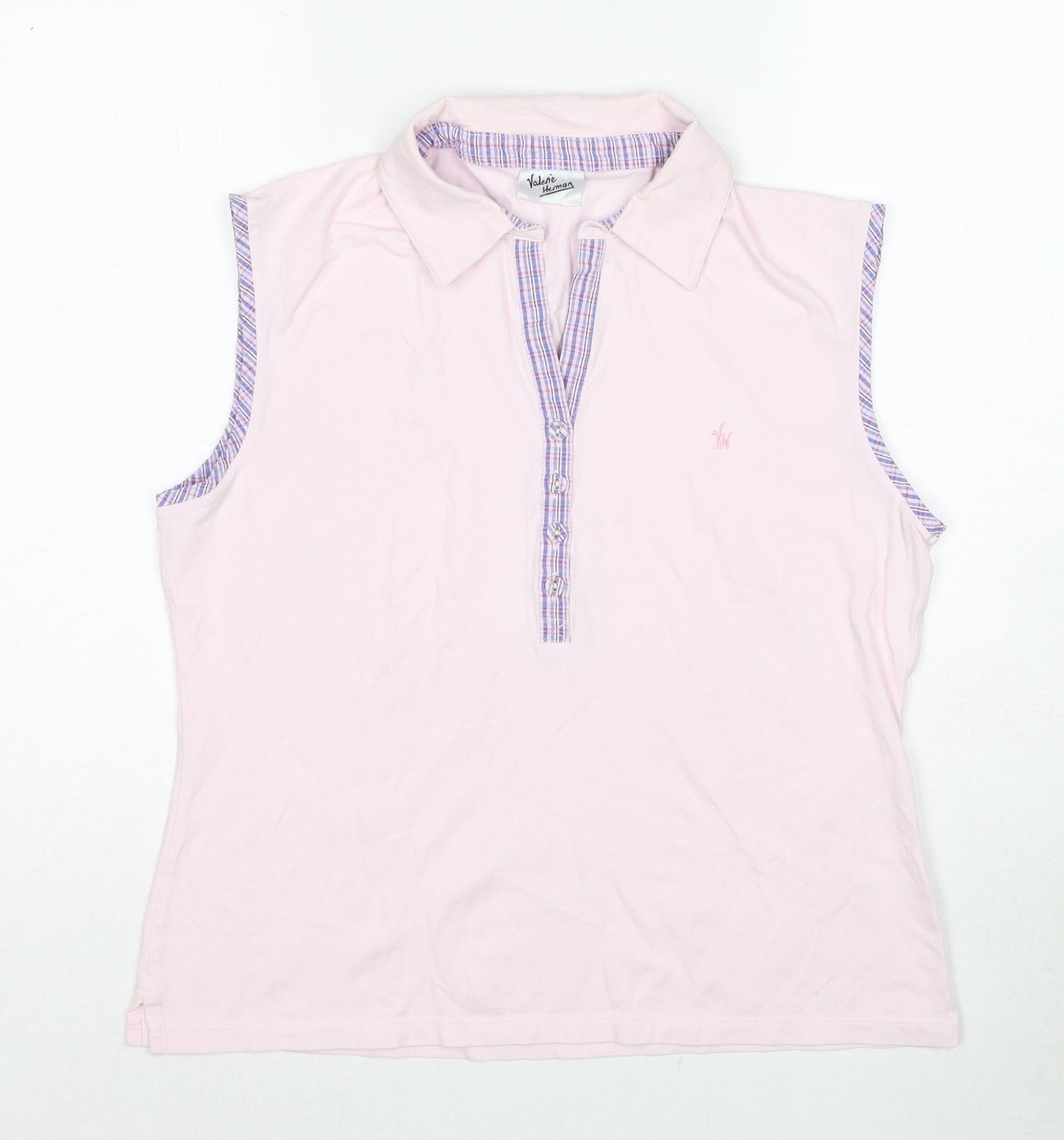Valerie Herman Womens Pink Cotton Basic T-Shirt Size 16 Collared