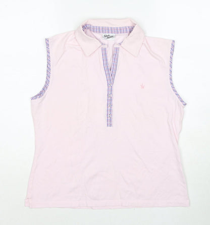 Valerie Herman Womens Pink Cotton Basic T-Shirt Size 16 Collared