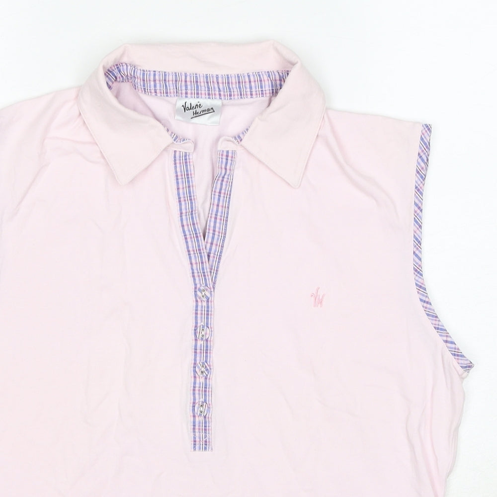 Valerie Herman Womens Pink Cotton Basic T-Shirt Size 16 Collared