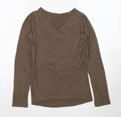 Moxie Womens Brown V-Neck Polyester Pullover Jumper Size M