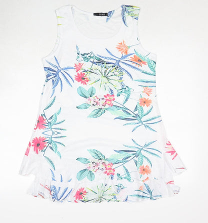 Quiz Womens White Floral Polyester Skater Dress Size M Round Neck Pullover