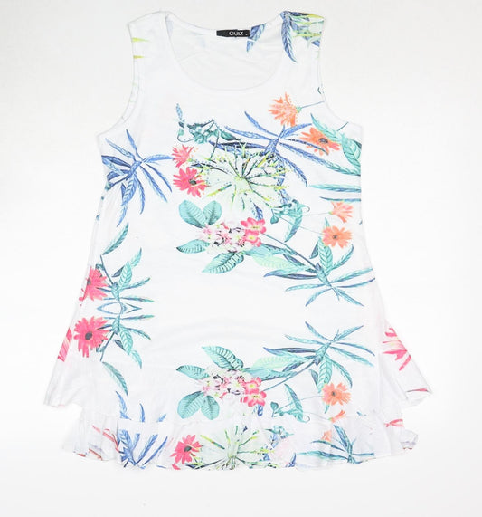 Quiz Womens White Floral Polyester Skater Dress Size M Round Neck Pullover