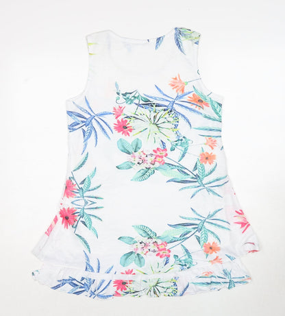 Quiz Womens White Floral Polyester Skater Dress Size M Round Neck Pullover