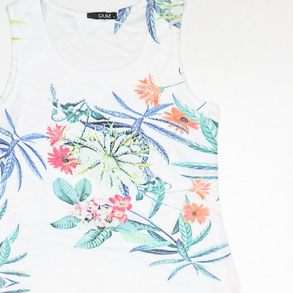 Quiz Womens White Floral Polyester Skater Dress Size M Round Neck Pullover