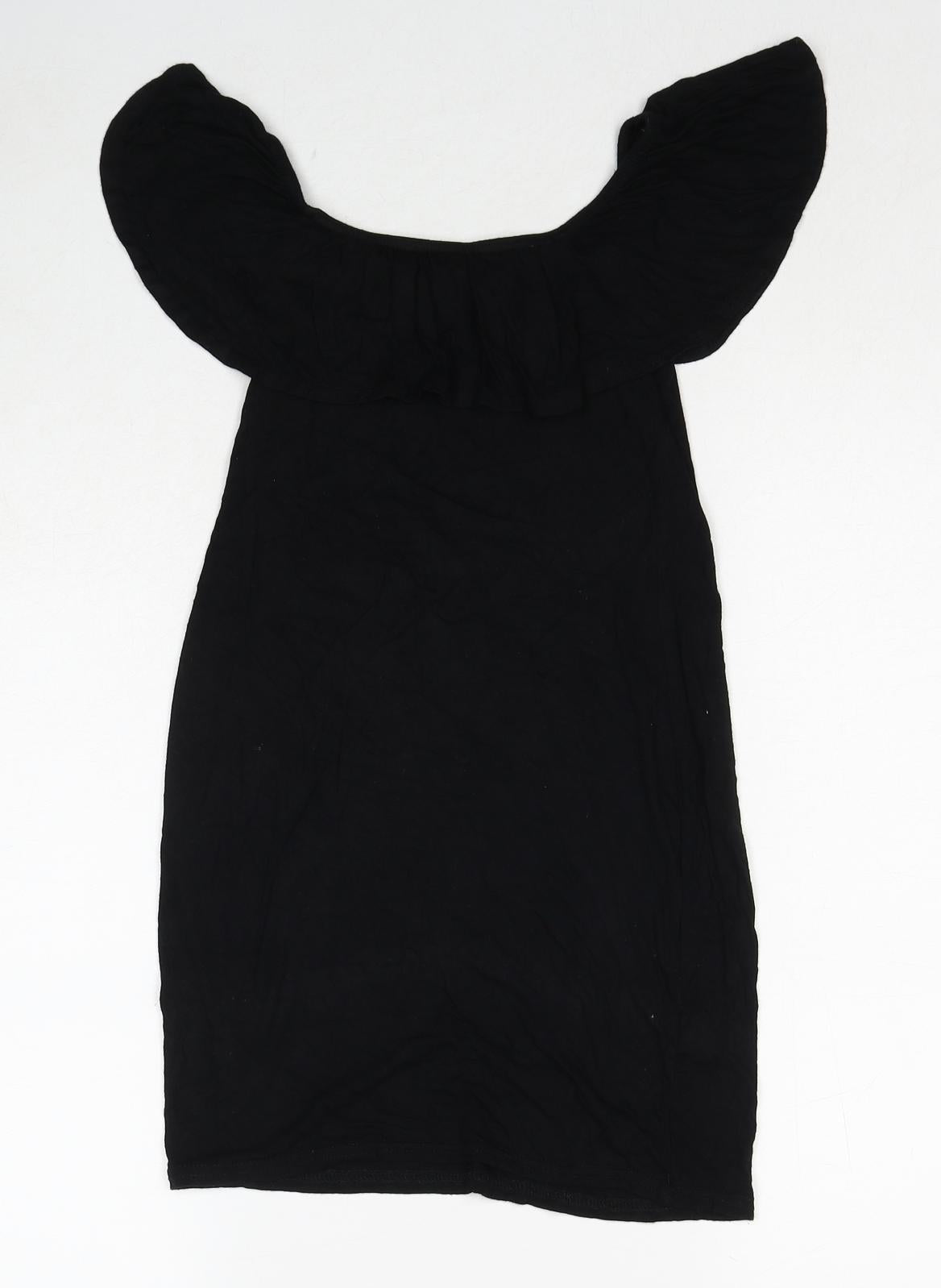 PRETTYLITTLETHING Womens Black Viscose A-Line Size 8 Round Neck Pullover