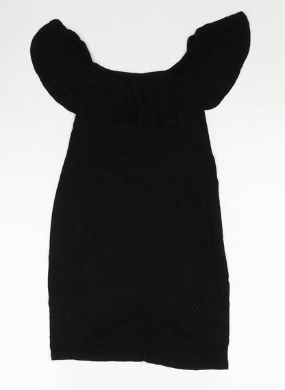 PRETTYLITTLETHING Womens Black Viscose A-Line Size 8 Round Neck Pullover