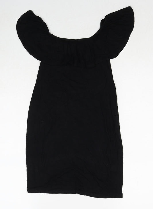 PRETTYLITTLETHING Womens Black Viscose A-Line Size 8 Round Neck Pullover