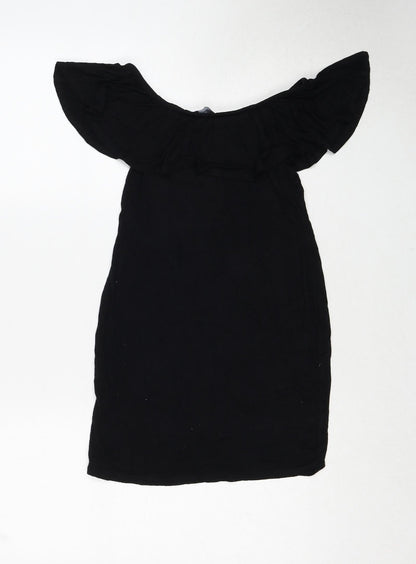 PRETTYLITTLETHING Womens Black Viscose A-Line Size 8 Round Neck Pullover