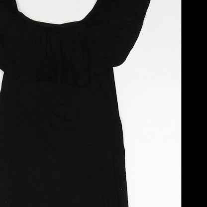 PRETTYLITTLETHING Womens Black Viscose A-Line Size 8 Round Neck Pullover