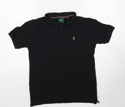 Luke Boys Black Cotton Basic Polo Size 14-15 Years Collared Pullover