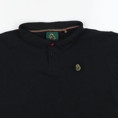 Luke Boys Black Cotton Basic Polo Size 14-15 Years Collared Pullover
