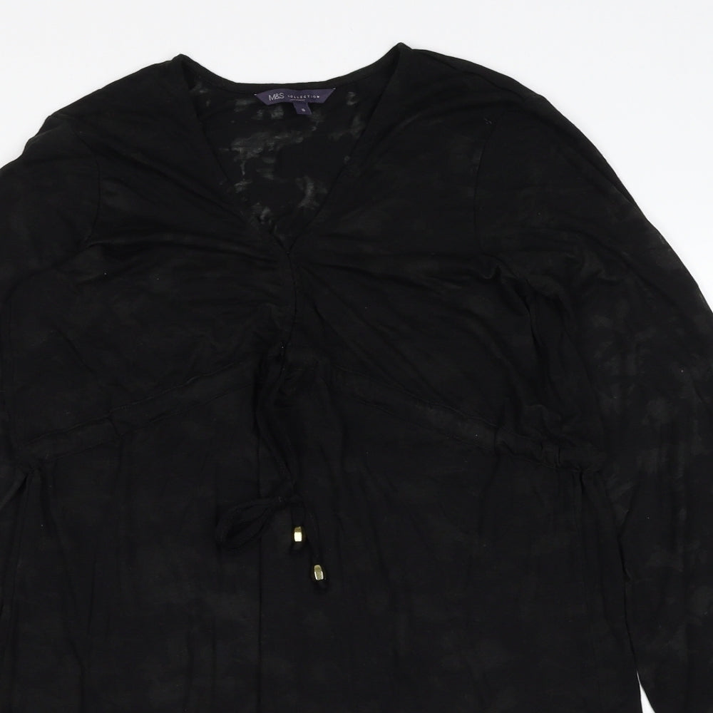 Marks and Spencer Womens Black Geometric Polyester A-Line Size S V-Neck Pullover