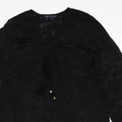 Marks and Spencer Womens Black Geometric Polyester A-Line Size S V-Neck Pullover