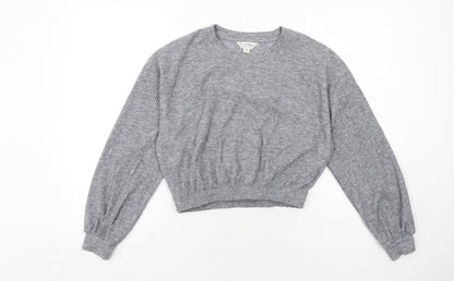 Additional front view of Miss Selfridge women’s grey polyester pullover sweatshirt, size S, pullover