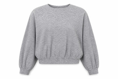 Front view of Miss Selfridge women’s grey polyester pullover sweatshirt, size S, pullover
