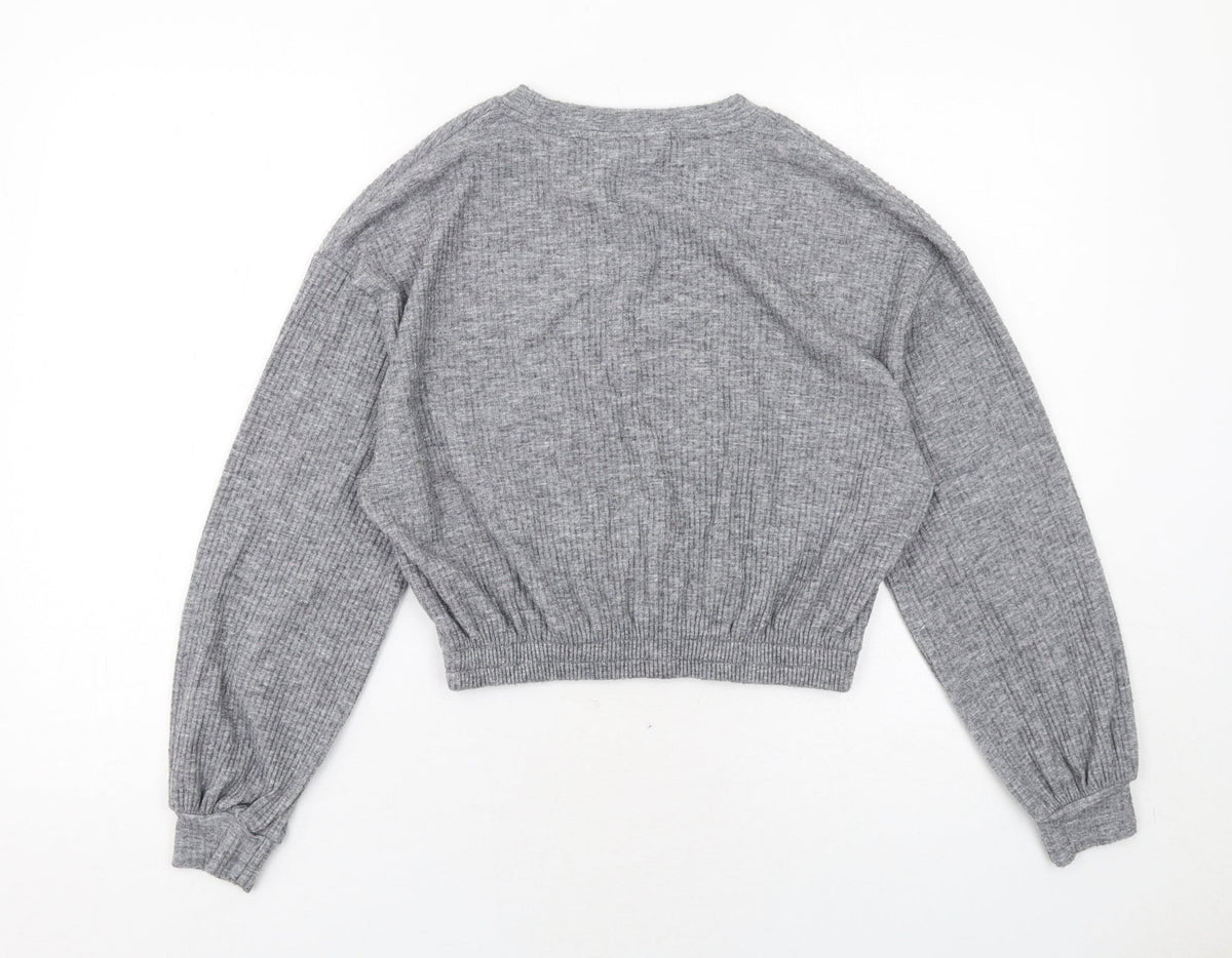Back view of Miss Selfridge women’s grey polyester pullover sweatshirt, size S, pullover