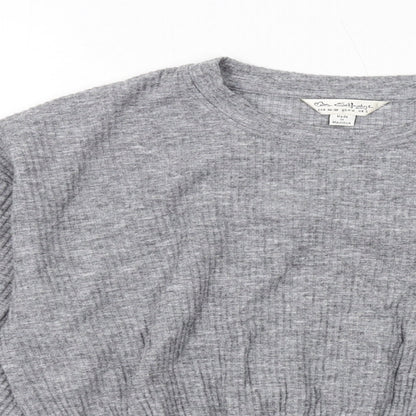 Close-up detail of Miss Selfridge women’s grey polyester pullover sweatshirt, size S, pullover