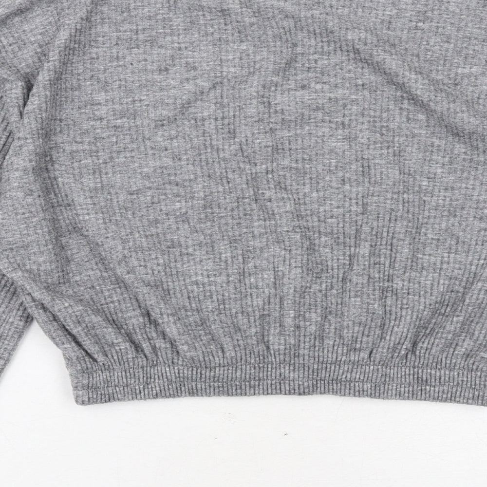 Brand and care label for Miss Selfridge women’s grey polyester pullover sweatshirt, size S, pullover