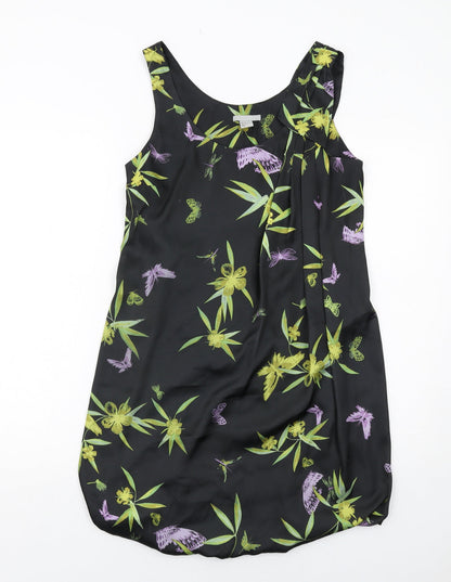 H&M Womens Black Floral Polyester Shift Size 6 Scoop Neck Pullover